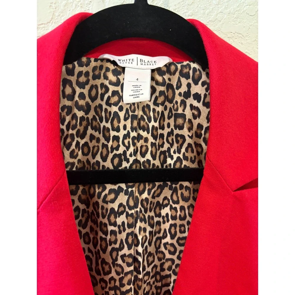 White House Black Market Red Leopard Lining Single Button Blazer Jacket Womens 4 - Picture 3 of 7